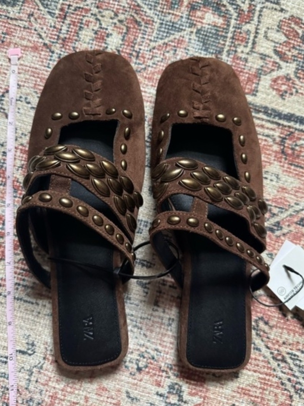 Zara Brown Studded Suede Mules - Picture 2 of 3